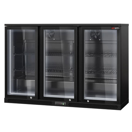 GGM Gastro Commercial Back Bar Cooler - 1350mm - 320L - with 3 glass hinged doors - Black