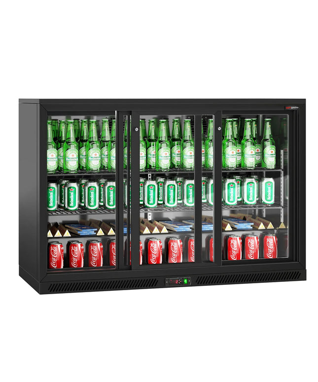 GGM Gastro Commercial Back Bar Cooler - 1350mm - 320L - with 3 glass sliding doors - Black