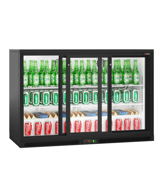 GGM Gastro Commercial Back Bar Cooler - 1350mm - 320L - with 3 glass sliding doors - Black