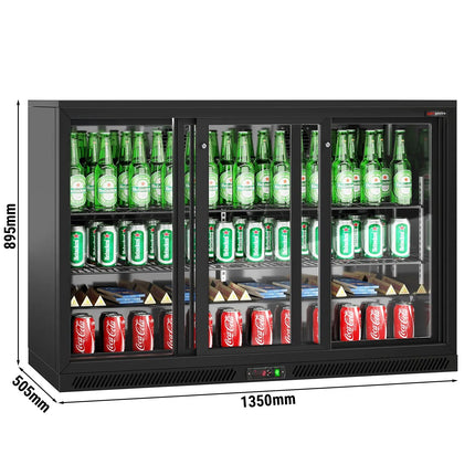 GGM Gastro Commercial Back Bar Cooler - 1350mm - 320L - with 3 glass sliding doors - Black