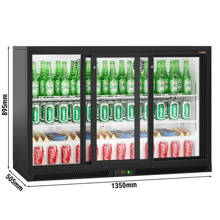 GGM Gastro Commercial Back Bar Cooler - 1350mm - 320L - with 3 glass sliding doors - Black