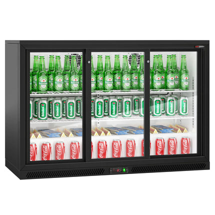 GGM Gastro Commercial Back Bar Cooler - 1350mm - 320L - with 3 glass sliding doors - Black