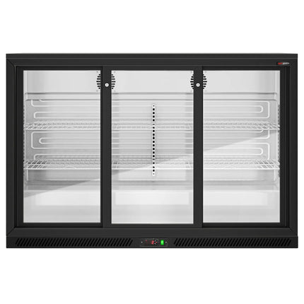 GGM Gastro Commercial Back Bar Cooler - 1350mm - 320L - with 3 glass sliding doors - Black - For UK