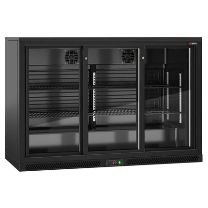 GGM Gastro Commercial Back Bar Cooler - 1350mm - 320L - with 3 glass sliding doors - Black