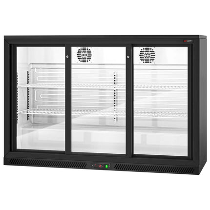 GGM Gastro Commercial Back Bar Cooler - 1350mm - 320L - with 3 glass sliding doors - Black