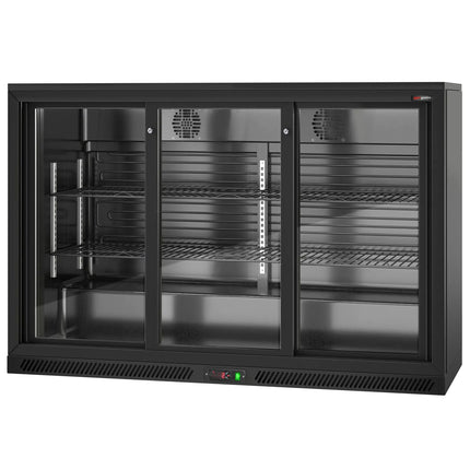 GGM Gastro Commercial Back Bar Cooler - 1350mm - 320L - with 3 glass sliding doors - Black
