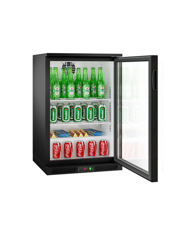 GGM Gastro Commercial Back Bar Cooler - 600mm - 126L - with 1 glass hinged door - Black