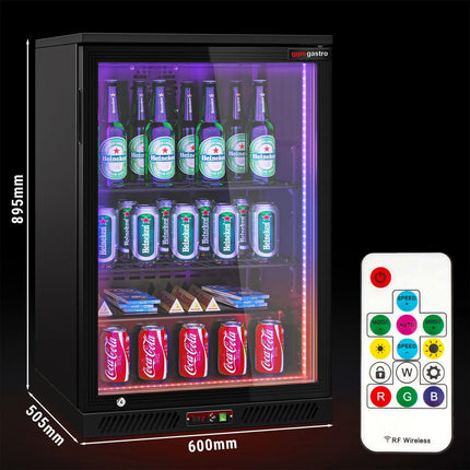 GGM Gastro Commercial Back Bar Cooler - 600mm - 126L - with 1 glass hinged door - Black