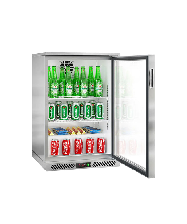 GGM Gastro Commercial Back Bar Cooler - 600mm - 130L - with 1 glass hinged door - Stainless steel