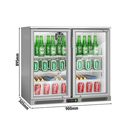 GGM Gastro Commercial Back Bar Cooler - 900mm - 220 litres - with 2 glass swing doors - Grey