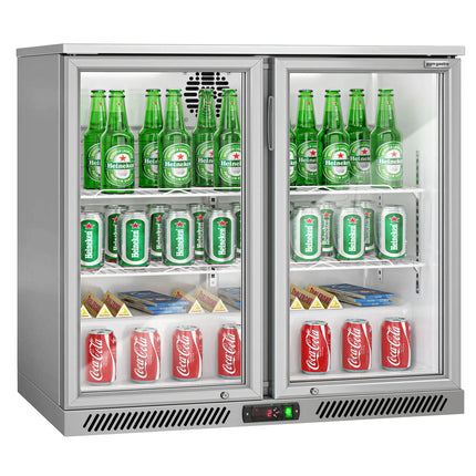 GGM Gastro Commercial Back Bar Cooler - 900mm - 220 litres - with 2 glass swing doors - Grey