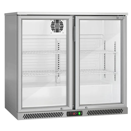GGM Gastro Commercial Back Bar Cooler - 900mm - 220 litres - with 2 glass swing doors - Grey