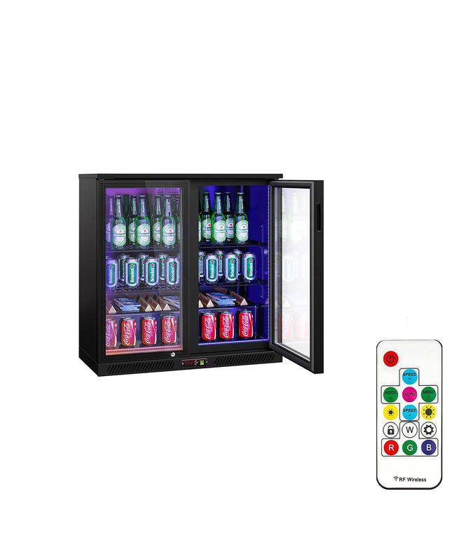 GGM Gastro Commercial Back Bar Cooler - 900mm - 220L - with 2 glass hinged doors - Black