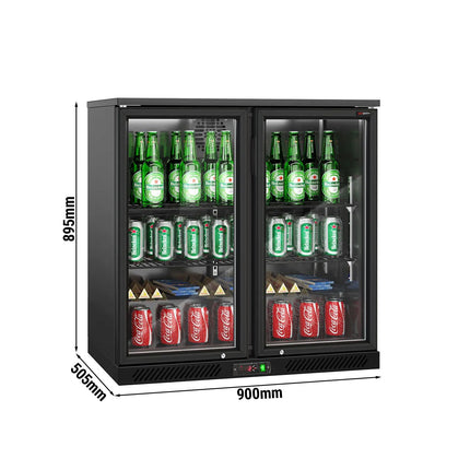 GGM Gastro Commercial Back Bar Cooler - 900mm - 220L - with 2 glass hinged doors - Black - For UK