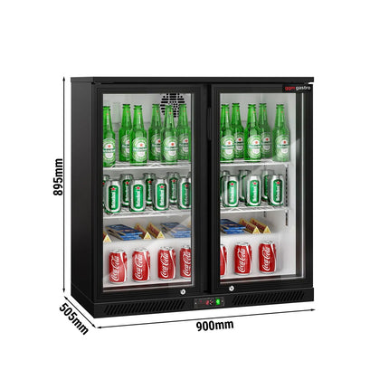 GGM Gastro Commercial Back Bar Cooler - 900mm - 220L - with 2 glass hinged doors - Black - For UK