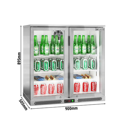 GGM Gastro Commercial Back Bar Cooler - 900mm - 220L - with 2 glass hinged doors - Stainless steel