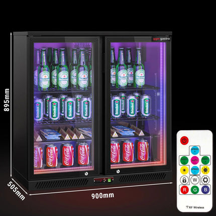 GGM Gastro Commercial Back Bar Cooler - 900mm - 220L - with 2 glass hinged doors - Black