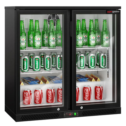 GGM Gastro Commercial Back Bar Cooler - 900mm - 220L - with 2 glass hinged doors - Black