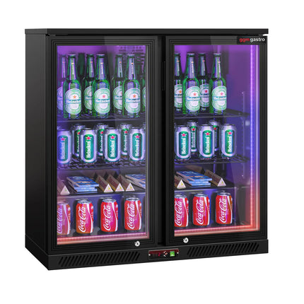 GGM Gastro Commercial Back Bar Cooler - 900mm - 220L - with 2 glass hinged doors - Black