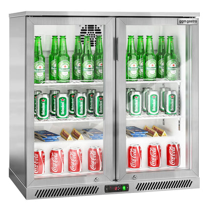 GGM Gastro Commercial Back Bar Cooler - 900mm - 220L - with 2 glass hinged doors - Stainless steel