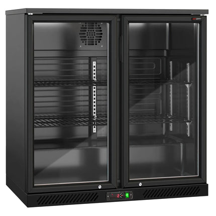 GGM Gastro Commercial Back Bar Cooler - 900mm - 220L - with 2 glass hinged doors - Black