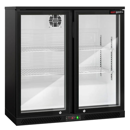 GGM Gastro Commercial Back Bar Cooler - 900mm - 220L - with 2 glass hinged doors - Black - For UK