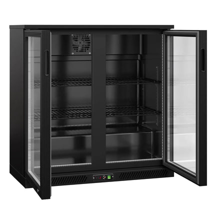 GGM Gastro Commercial Back Bar Cooler - 900mm - 220L - with 2 glass hinged doors - Black