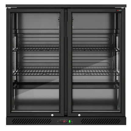 GGM Gastro Commercial Back Bar Cooler - 900mm - 220L - with 2 glass hinged doors - Black - For UK