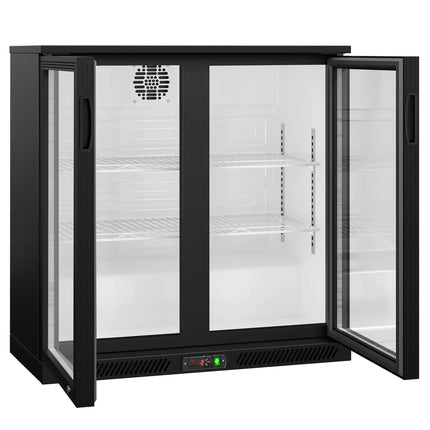 GGM Gastro Commercial Back Bar Cooler - 900mm - 220L - with 2 glass hinged doors - Black