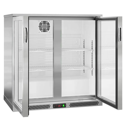 GGM Gastro Commercial Back Bar Cooler - 900mm - 220L - with 2 glass hinged doors - Stainless steel