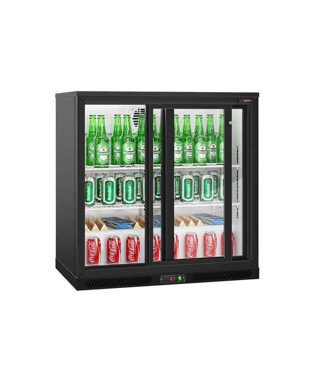 GGM Gastro Commercial Back Bar Cooler - 900mm - 220L - with 2 glass sliding doors - Black - For UK