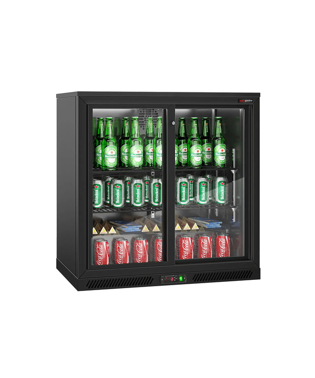 GGM Gastro Commercial Back Bar Cooler - 900mm - 220L - with 2 glass sliding doors - Black