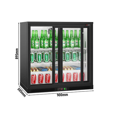 GGM Gastro Commercial Back Bar Cooler - 900mm - 220L - with 2 glass sliding doors - Black