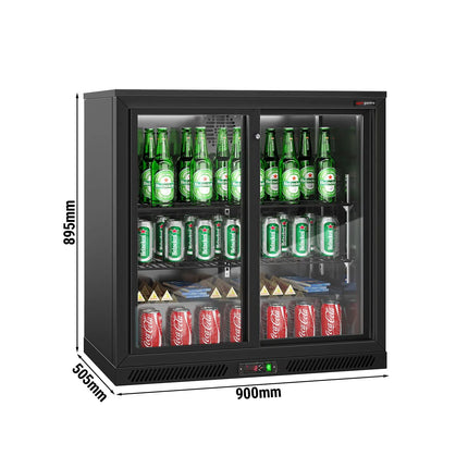GGM Gastro Commercial Back Bar Cooler - 900mm - 220L - with 2 glass sliding doors - Black