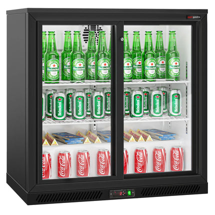 GGM Gastro Commercial Back Bar Cooler - 900mm - 220L - with 2 glass sliding doors - Black - For UK