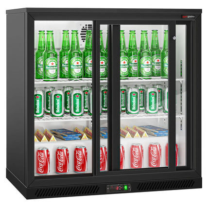 GGM Gastro Commercial Back Bar Cooler - 900mm - 220L - with 2 glass sliding doors - Black
