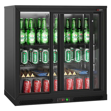 GGM Gastro Commercial Back Bar Cooler - 900mm - 220L - with 2 glass sliding doors - Black