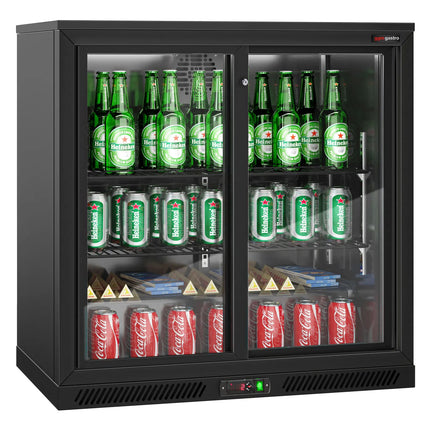 GGM Gastro Commercial Back Bar Cooler - 900mm - 220L - with 2 glass sliding doors - Black
