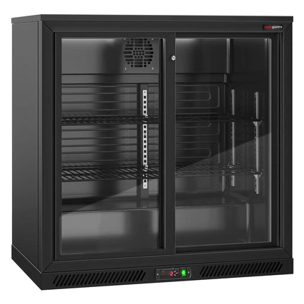 GGM Gastro Commercial Back Bar Cooler - 900mm - 220L - with 2 glass sliding doors - Black