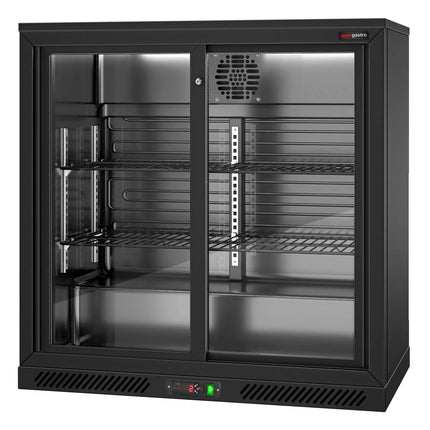 GGM Gastro Commercial Back Bar Cooler - 900mm - 220L - with 2 glass sliding doors - Black