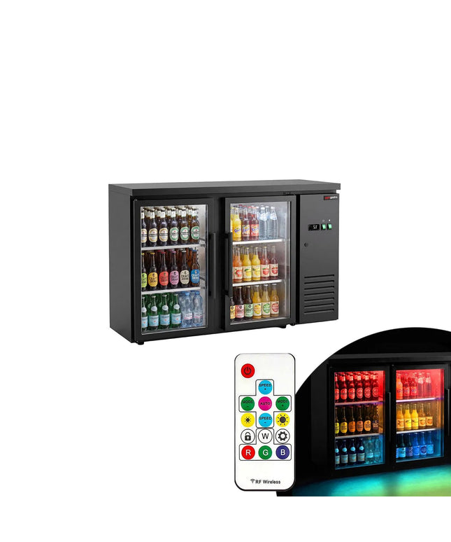 GGM Gastro Commercial Back Bar Cooler ECO – 1460 mm – with 2 Glass Doors – with RGB LED Lighting