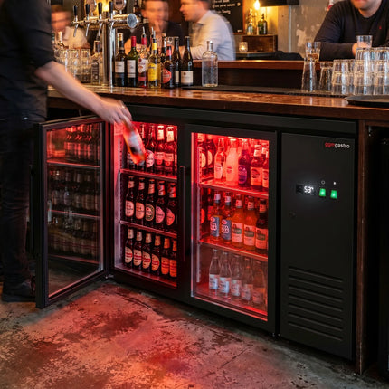 GGM Gastro Commercial Back Bar Cooler ECO – 1460 mm – with 2 Glass Doors – with RGB LED Lighting