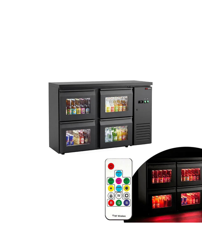 GGM Gastro Commercial Back Bar Cooler ECO – 1460 mm – with 4 Glass Drawers – with RGB LED Lighting