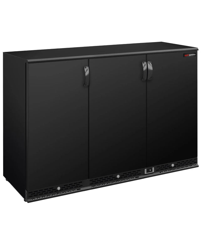 GGM Gastro Commercial Back Bar Cooler PREMIUM PLUS - 1350mm - 330L - with 3 glass hinged doors - Black