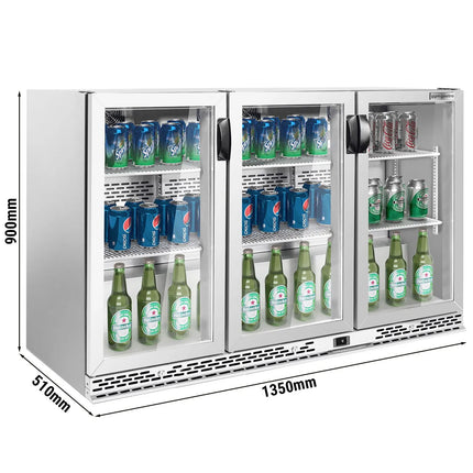 GGM Gastro Commercial Back Bar Cooler PREMIUM PLUS - 1350mm - 330L - with 3 glass hinged doors - Stainless steel