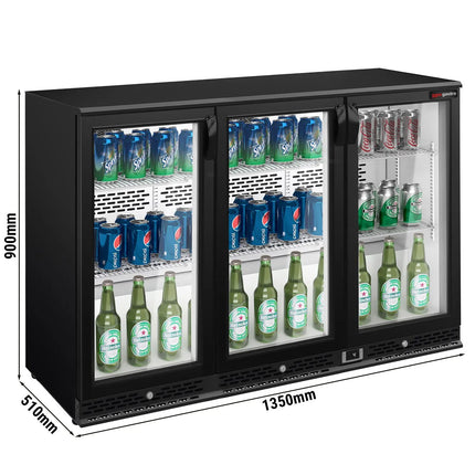 GGM Gastro Commercial Back Bar Cooler PREMIUM PLUS - 1350mm - 330L - with 3 glass hinged doors - Black