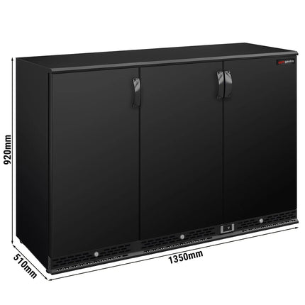 GGM Gastro Commercial Back Bar Cooler PREMIUM PLUS - 1350mm - 330L - with 3 glass hinged doors - Black