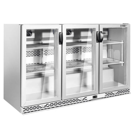 GGM Gastro Commercial Back Bar Cooler PREMIUM PLUS - 1350mm - 330L - with 3 glass hinged doors - Stainless steel