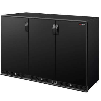 GGM Gastro Commercial Back Bar Cooler PREMIUM PLUS - 1350mm - 330L - with 3 glass hinged doors - Black