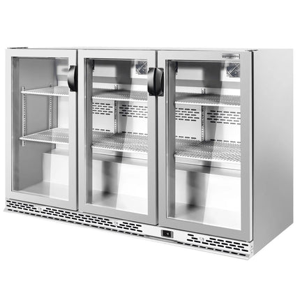GGM Gastro Commercial Back Bar Cooler PREMIUM PLUS - 1350mm - 330L - with 3 glass hinged doors - Stainless steel